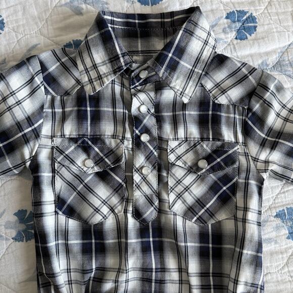 Red River Baby Pearl Snap WESTERN Bodysuits Long Sleeve Plaid & Denim 3-6 Months - Picture 3 of 10